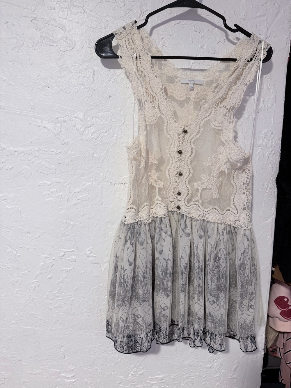 Mystree Lace Bodice Mini Dress in Cream and Gray